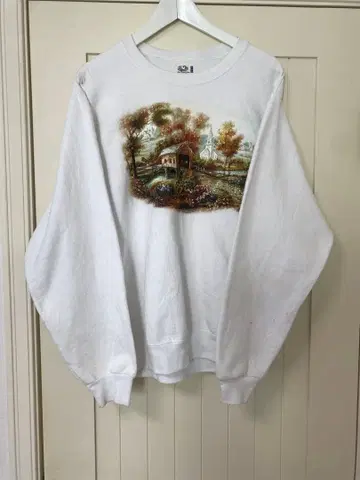 90s 빈티지 풍경 프린트 화이트 트레이닝복 사이즈 M