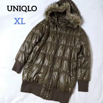 유니클로 충전솜 다운 자켓 광택 퍼 브라운 헤이세이 갸루 그런지 y2k