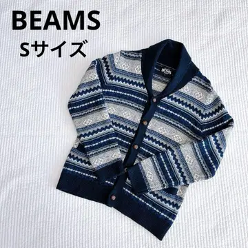 BEAMS 니트 가디건 s 사이즈 울 100% 그레이 네이비