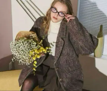 로인 뉘 샤기 코트 샤기 코트 브라운