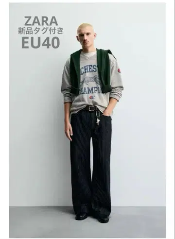 완판템 CHAMPION x ZARA 스트라이프 배기 핏 청바지 EU40