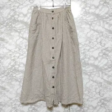 사만사 모스모스 롱 플레어 스커트 체크 무늬 마 혼방 안감