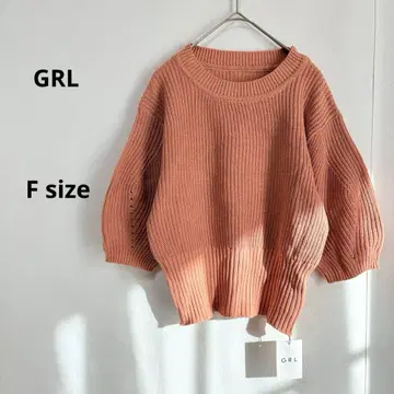 GRL 그레일 볼륨 슬리브 니트탑 F 오렌지 오부소매 새상품