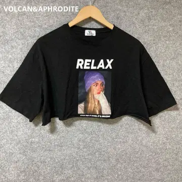 VOLCAN&APHRODITE 숏 기장 릴랙스 프린트 블랙 크롭 T