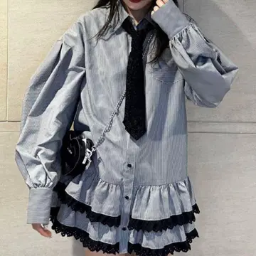 jouetie 밑단 레이스 프릴 튜닉 셔츠