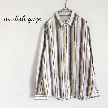 모디쉬 가제 멀티 스트라이프 패턴 셔츠 긴팔 캐주얼 가슴 포켓