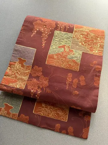 나고야 오비 순수 실크 브라운 포도