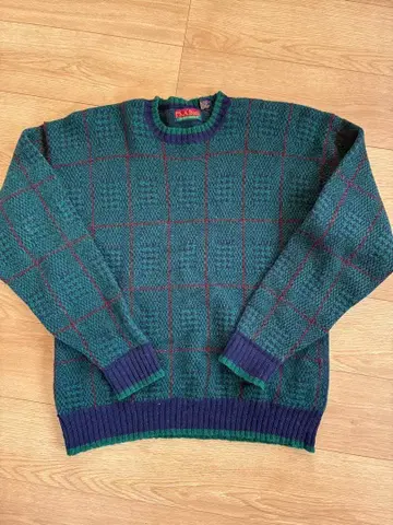 구제 의류 체크 무늬 니트 스웨터