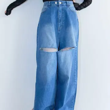 HONEY MI HONEY 데미지 가공 라이트 블루 데님 팬츠 F