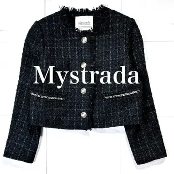 Mystrada 트위드 노카라 자켓 골드 버튼
