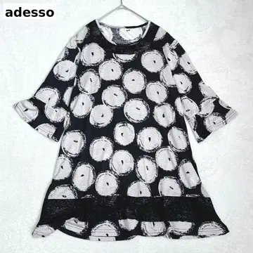 v05 adesso 튜닉 원피스 도트 무늬 7부 소매 레이스 루즈핏