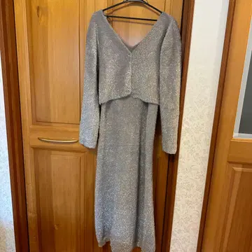 실버 라메 믹스 니트 롱 원피스 헤더