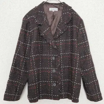 사슴 무늬 체크 테일러드 자켓 [ LL ] 울 혼방 프릴 라메 빅