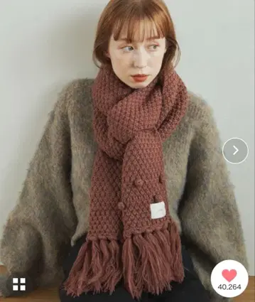 hinari 팝콘 편직 볼륨 프린지 머플러 브라운