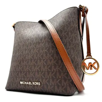 컨디션 최상 마이클코어스 숄더백 로고 올 패턴 MK 사선 브라운