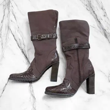 정글 캣 롱 부츠 브라운 가죽 벨트