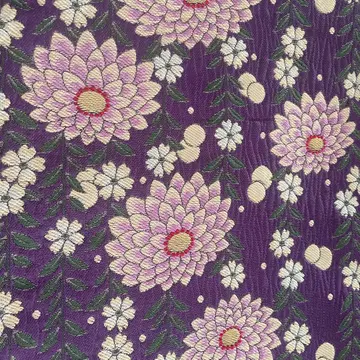 보라색 후쿠로 오비 국화꽃무늬 자수 후리소데 호몬기