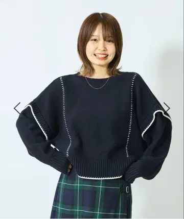 2way 하이 톤 스티치 풀오버 네이비 short