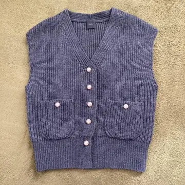 스픽 앤 스팬 펄 버튼 골지 니트 베스트 그레이