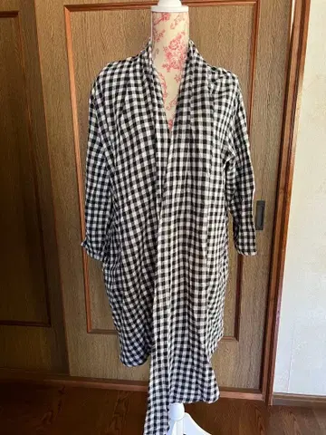 OMEKASI 체크 무늬 오픈 프론트 상의