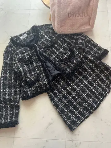 GRL그레일 트위드노카라 자켓&미니 스커트셋업M사이즈