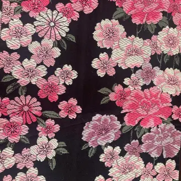 꽃무늬 자수 후쿠로 오비 블랙 베이스 핑크 후리소데 호몬기 등