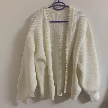 INGNI 잉그 펄 장식 니트 가디건 화이트