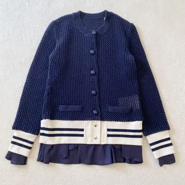 sacai 사카이 코튼 니트 리브 블루종 가디건 네이비