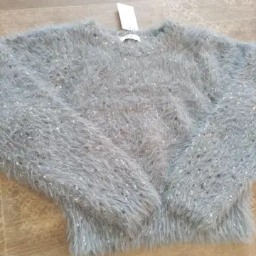 earth 그레이 블루 퍼 긴팔 스웨터