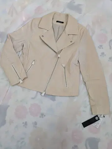 JEANASIS 베이지 가죽 라이더 자켓 M 미사용 택 포함