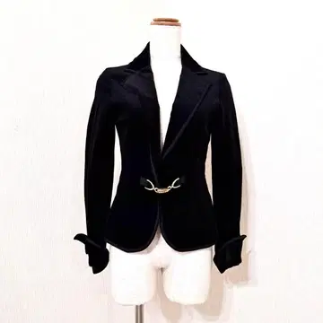 세실 맥비 테일러드 자켓 블랙 벨로아 벨벳 금 체인