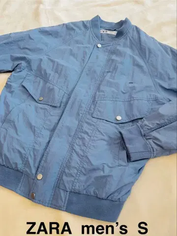 ZARA 남성용 블루종 S 블루 그레이 봄버 자켓 안감 부착