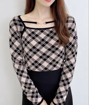 [ INGNI ] 펄 비트 체크 니트