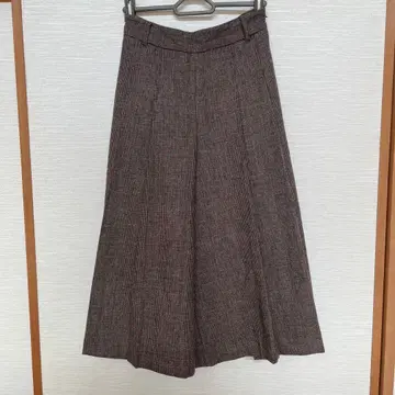 그린 라벨 릴랙싱 브라운 체크 무늬 가우초 팬츠 와이드 팬츠