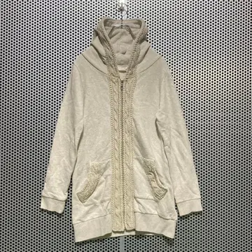 [ 179/WG ] 절개 소재 롱 후드티 케이블 짜임 집업 아이보리