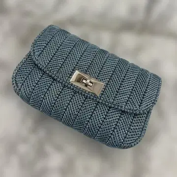 미사용 쇼와 레트로 라메 믹스 망사 파란색 클러치백