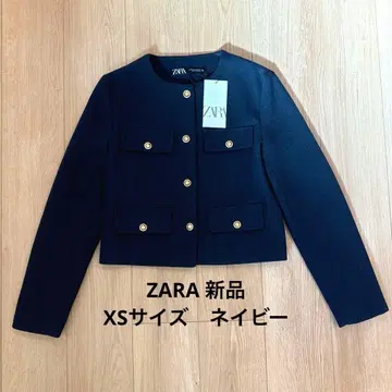 [ 미사용 새상품 ] ZARA 노카라 트위드 자켓 / 네이비 / XS