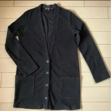 DHC 이탈리아 플리스 V넥 가디건 긴 길이 카라 뒷면 퍼플 체크