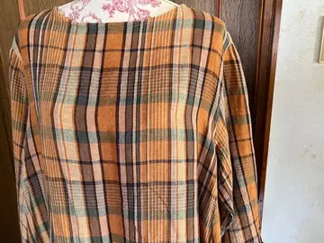 ichi 체크 무늬 롱 원피스 긴팔