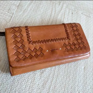 고품질 겐텐 genten 뜨개질 가죽 장지갑 플랩 브라운