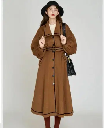 Tnewties 이름 입력된 회중시계 울 블렌드 코트 M