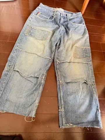 데님 와이드 팬츠 패치워크 디자인