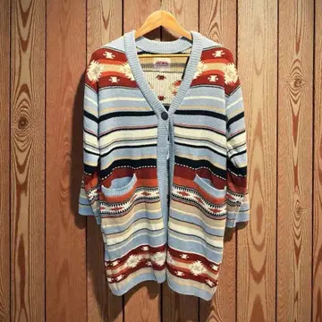 ANTIBAL 맥시 길이 가디건 오르테가 무늬 블루 여성용 Free