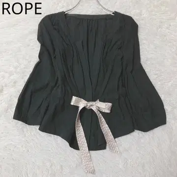 로페 블라우스 허리 리본 페플럼 면 마 혼방 성숙/러블리 블랙 S