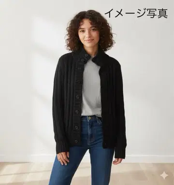 Sook 하이넥 리브 니트 가디건 블랙 44