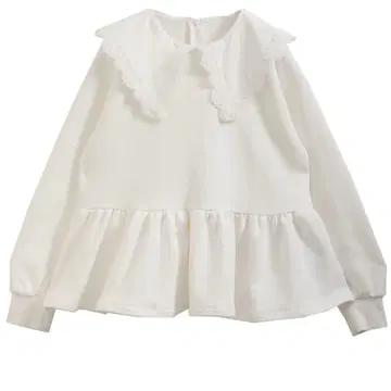 [ 가격 인하 협상 가능 ] 레이스 옷깃 페플럼 맨투맨 화이트