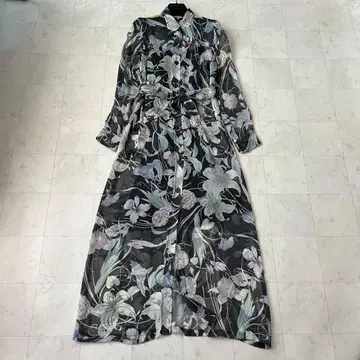 드리스반노튼 꽃무늬 셔츠 원피스 실크 시스루 리본 36