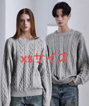 Foil Print Cable Crew Neck Knit XS 사이즈