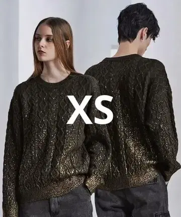 CLEL 호일 프린트 케이블 크루넥 니트 XS 브라운