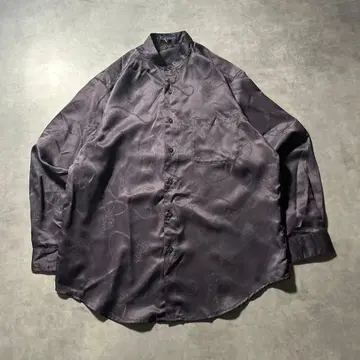 빈티지 퍼플 아트 패턴 유럽풍 밴드 카라 셔츠